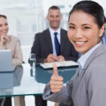 Job applicant giving thumbs up