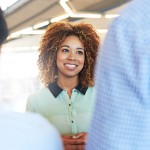 Woman talking with others