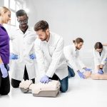 CPR class practicing