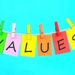 Values spelled out on sticky pads on clothesline