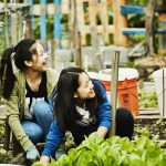 Girls working in a community garden