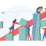 illustration of people building a job growth chart