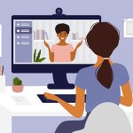 Young woman making video call through computer