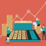 graphic image of calculator, stack of money